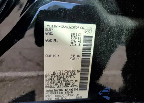 2021 Nissan Altima 2.5 Sv from USA, damaged, VIN 1N4BL4DV1MN384964